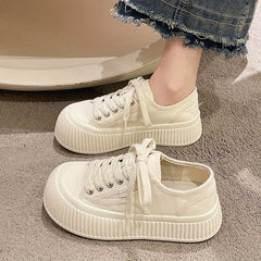 Women's Canvas Lace Up Sneakers Comfortable Platform Shoes
