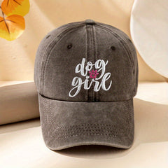 Dog Girl Embroidery Baseball Cap Washed Distressed Dad Hats