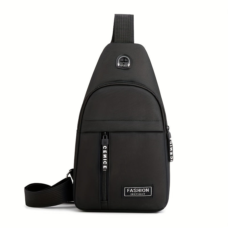 Men's Nylon Crossbody Bag With Earphone Hole Multifunction Diagonal Shoulder Bag