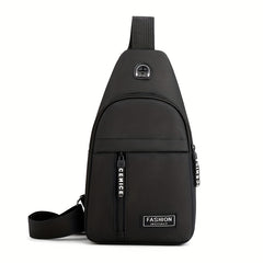 Men's Nylon Crossbody Bag With Earphone Hole Multifunction Diagonal Shoulder Bag
