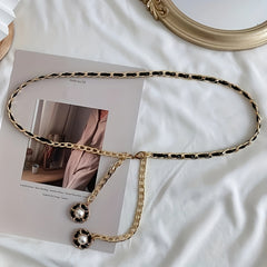 Double Camellia Pendant Tassel Chain Women Dress Chain Waist Chain
