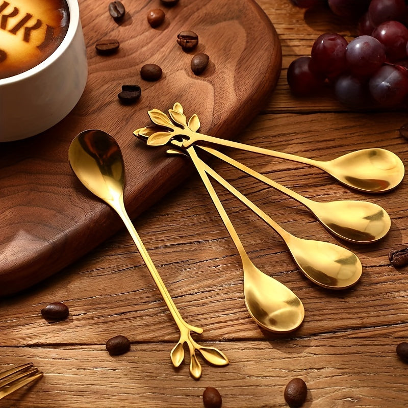 6-Piece Stainless Steel Cutlery Set - Milk Spoon, Salad Fork, Leaf Shaped