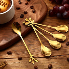 6-Piece Stainless Steel Cutlery Set - Milk Spoon, Salad Fork, Leaf Shaped