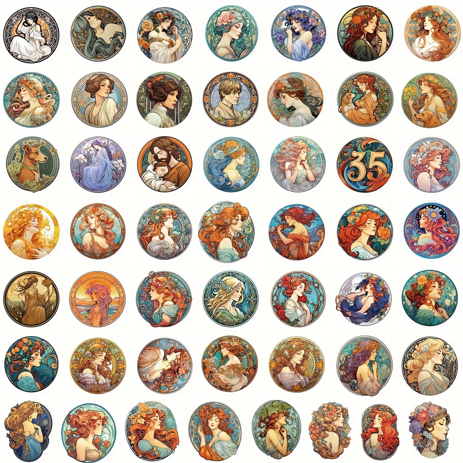 50pcs Mucha Style Stickers for Notebook Helmet Water Cup