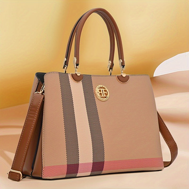 Stylish PU Leather Tote Bag for Women with Zipper Closure