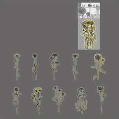 Retro Flower Stickers Set - Literary Artistic Plant Silvery Stamping DIY Decor
