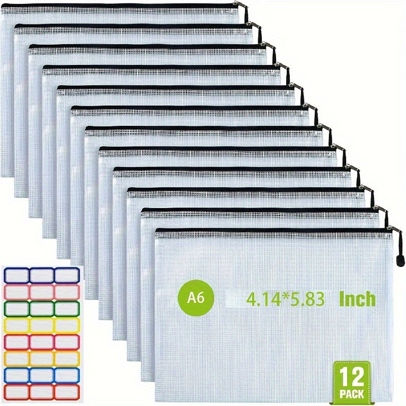12pcs Waterproof Zip File Bags B4 Size Document Organizer