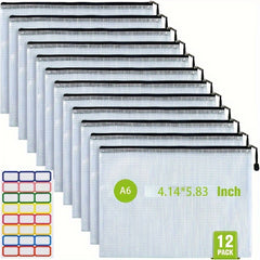 12pcs Waterproof Zip File Bags B4 Size Document Organizer