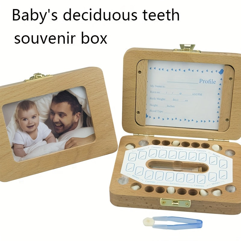 AnAnBaby Keepsake Box Solid Wood Photo Frame with Name Date First Tooth
