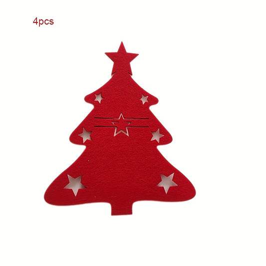 4pcs Christmas Tree Cutlery Holder Felt Fork And Spoon Bag