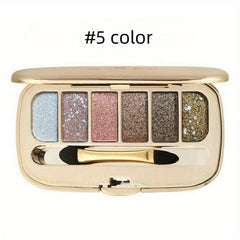 6-Color Diamond Pearly Glitter Eyeshadow Palette with Brush & Mirror
