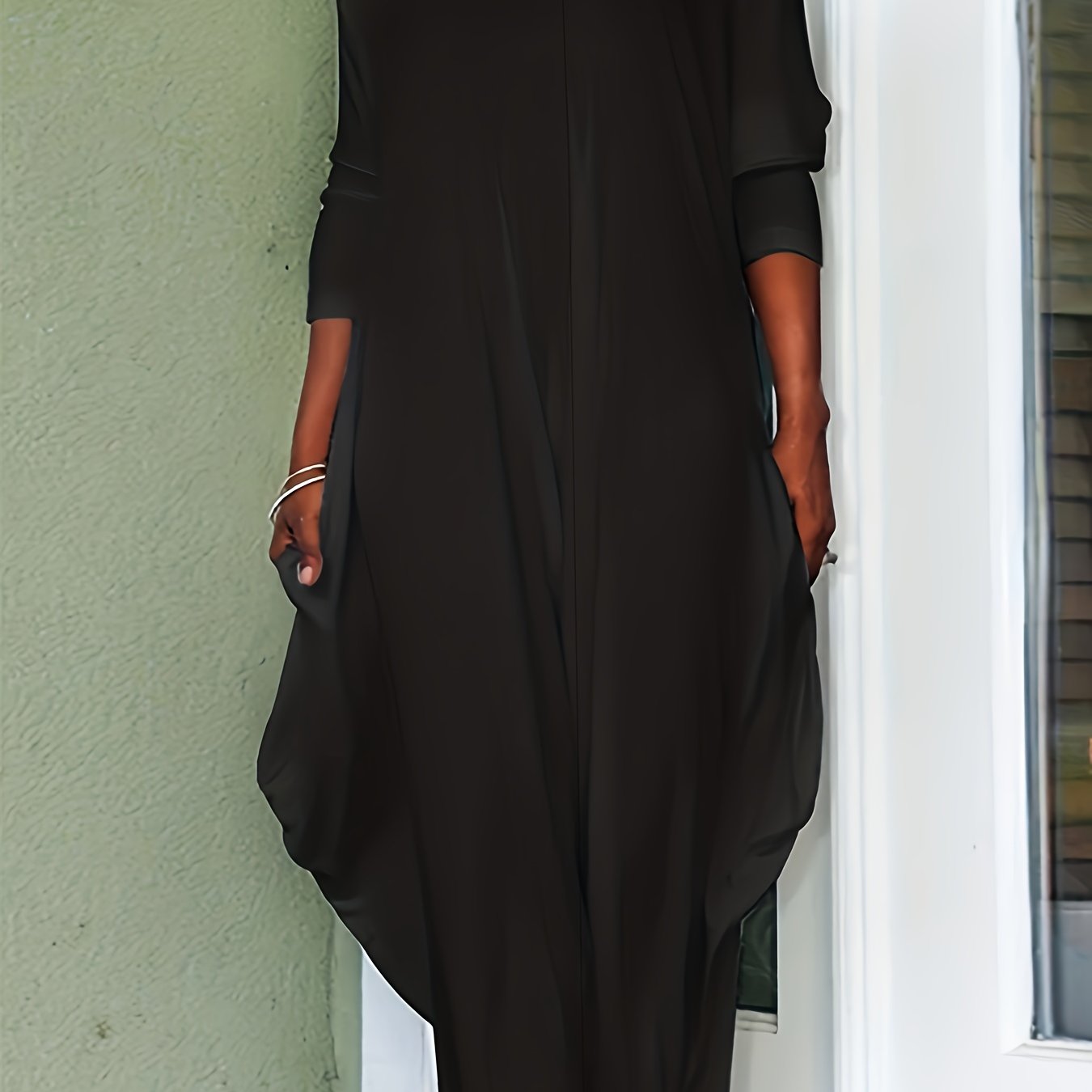 Backless Solid Jumpsuit Slanted Shoulder Long Length