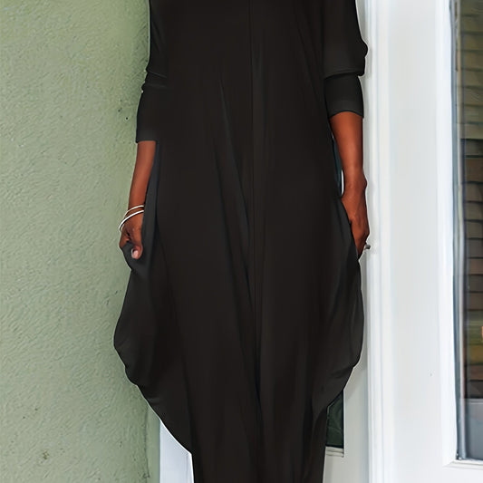 Backless Solid Jumpsuit Slanted Shoulder Long Length