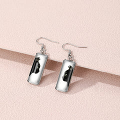 Cat Pattern Rectangle Drop Hook Earrings Jewelry Kitten Animal Party