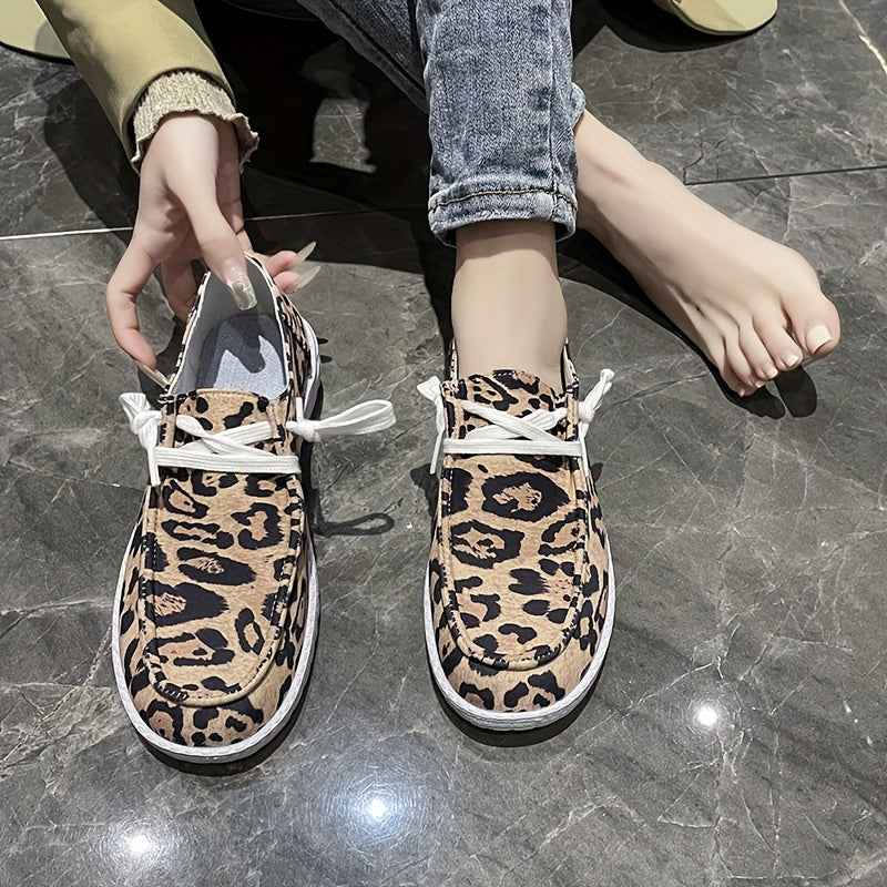 Leopard Print Low Flat Walking Shoes For Women