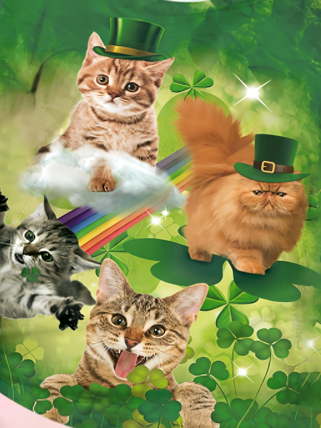 Cat & Shamrock Print Short Sleeved T-Shirt Girls Summer Clothes