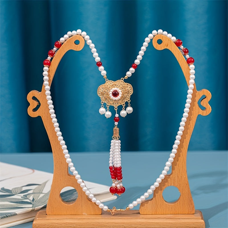 Faux Pearl Beaded Necklace Pendant Tassel Cheongsam Accessories