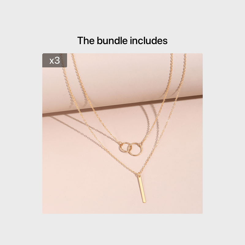 Rectangular Geometry Pendant Double Layer Necklace