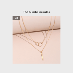 Rectangular Geometry Pendant Double Layer Necklace