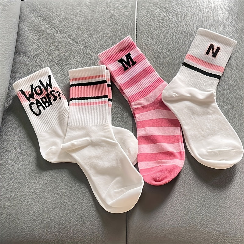 Letter Striped Socks Breathable All Match Women's Stockings