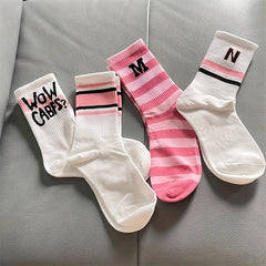 Letter Striped Socks Breathable All Match Women's Stockings