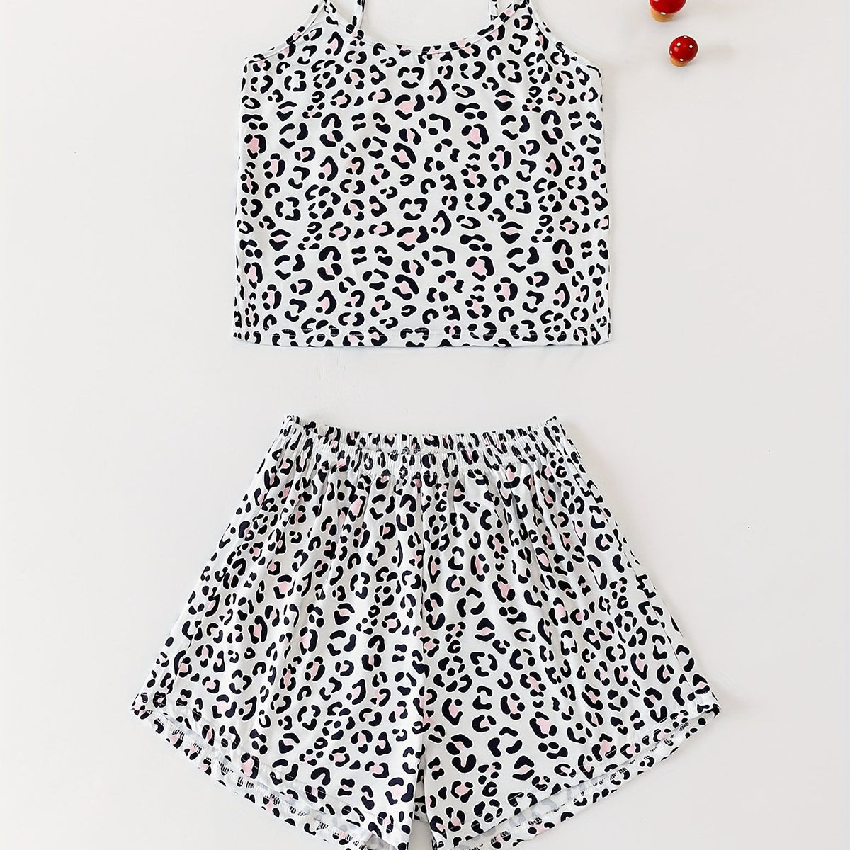 Leopard Print Pajama Set Crew Neck Cami Top & Shorts