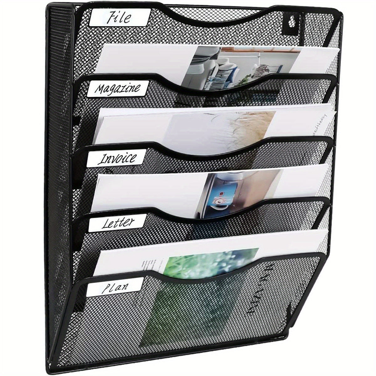Wall Mounted File Holder with 5 Pockets, Name Tag Label Included