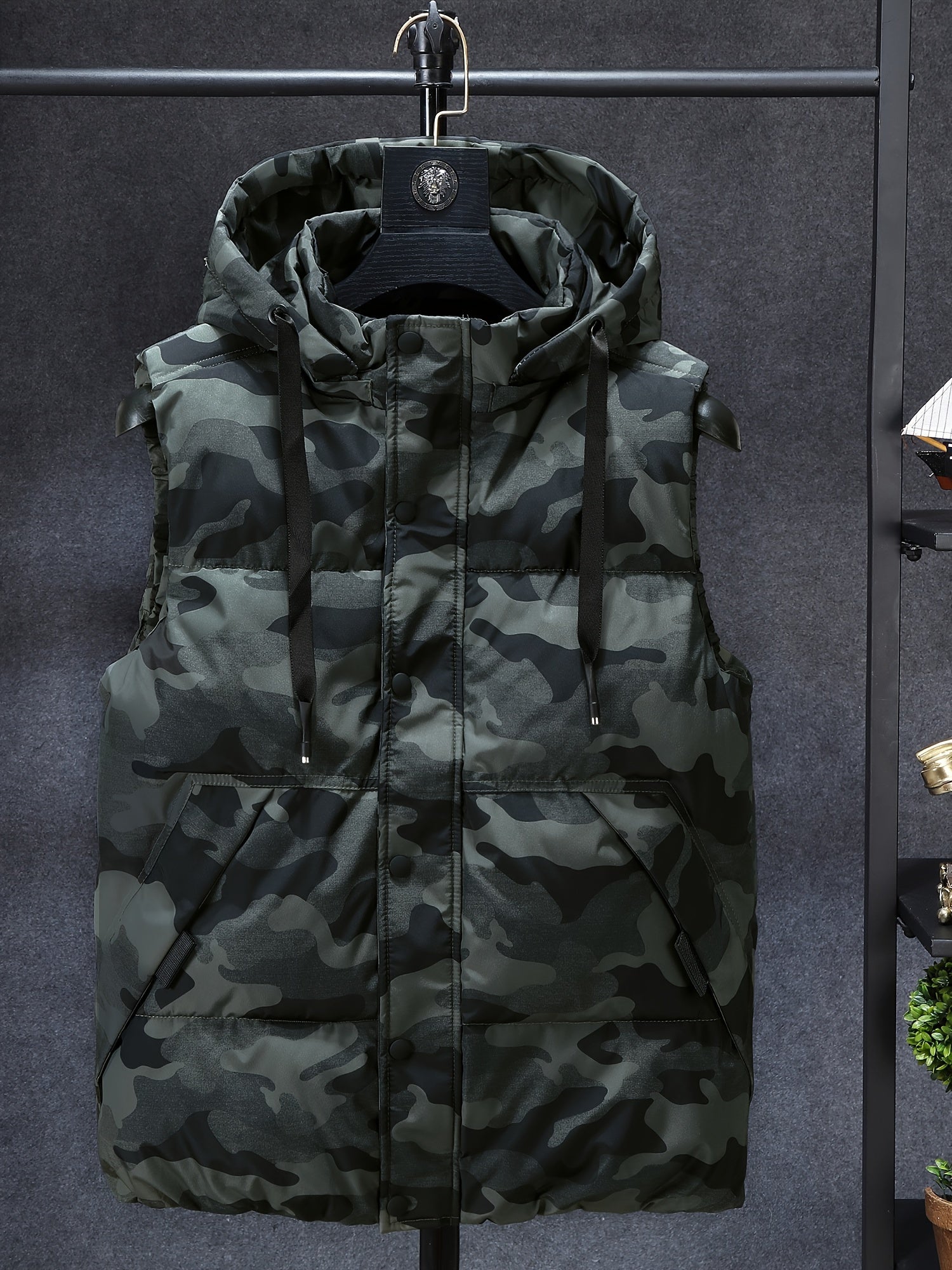 Men Sleeveless Down Thermal Hooded Vests Jackets Zipper Outdoor Winter Casual