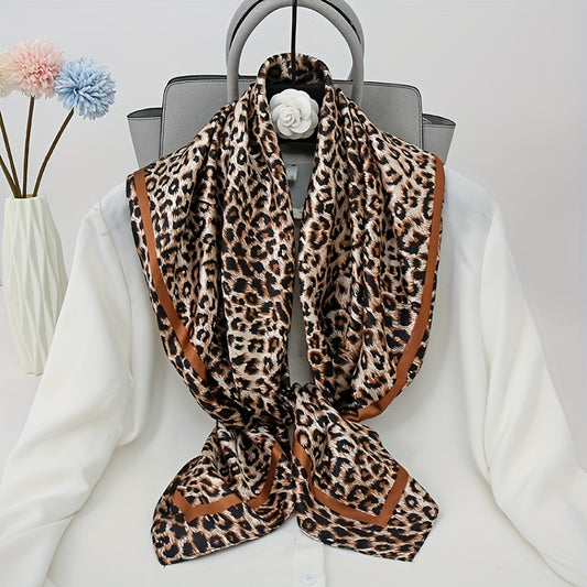 Leopard Print Silk Satin Bandana Large Square Scarf