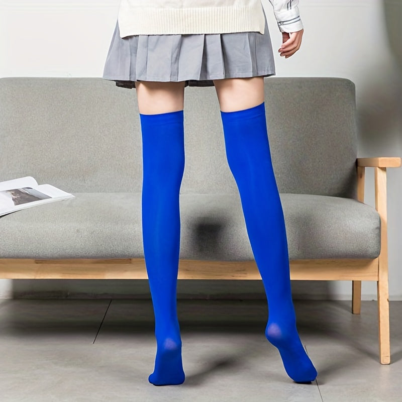 3 Pairs Solid Thigh High Socks Elastic Over The Knee Women's Stockings