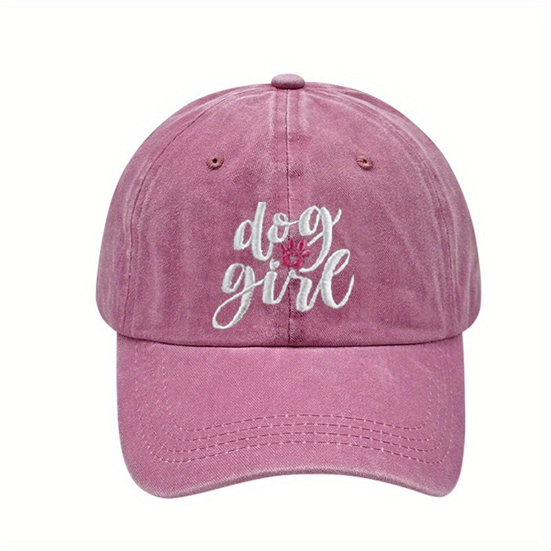 Dog Girl Embroidery Baseball Cap Washed Distressed Dad Hats
