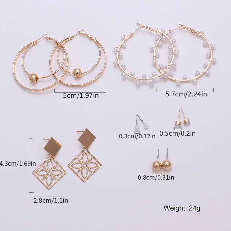 6 Pairs Pearl Earrings Set with Elegant Decor