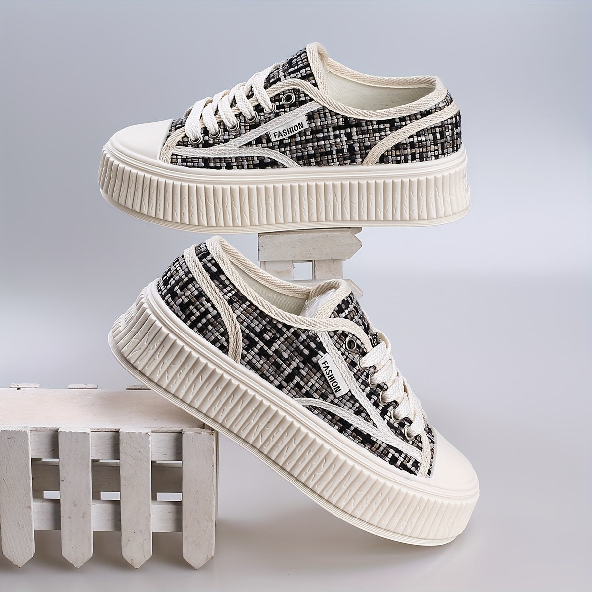 Women's Platform Canvas Shoes Casual Lace Up Outdoor Sneakers