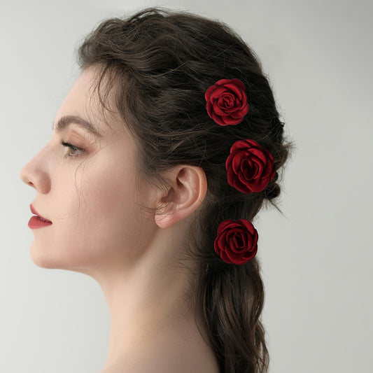 3pcs Rose Hair Pin Bridal Head Accessories U Shaped Hairpin