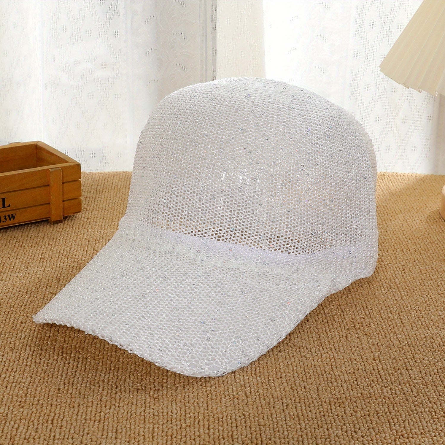 Glitter Shinny Knitted Baseball Cap Solid Hollow Breathable Dad Hat