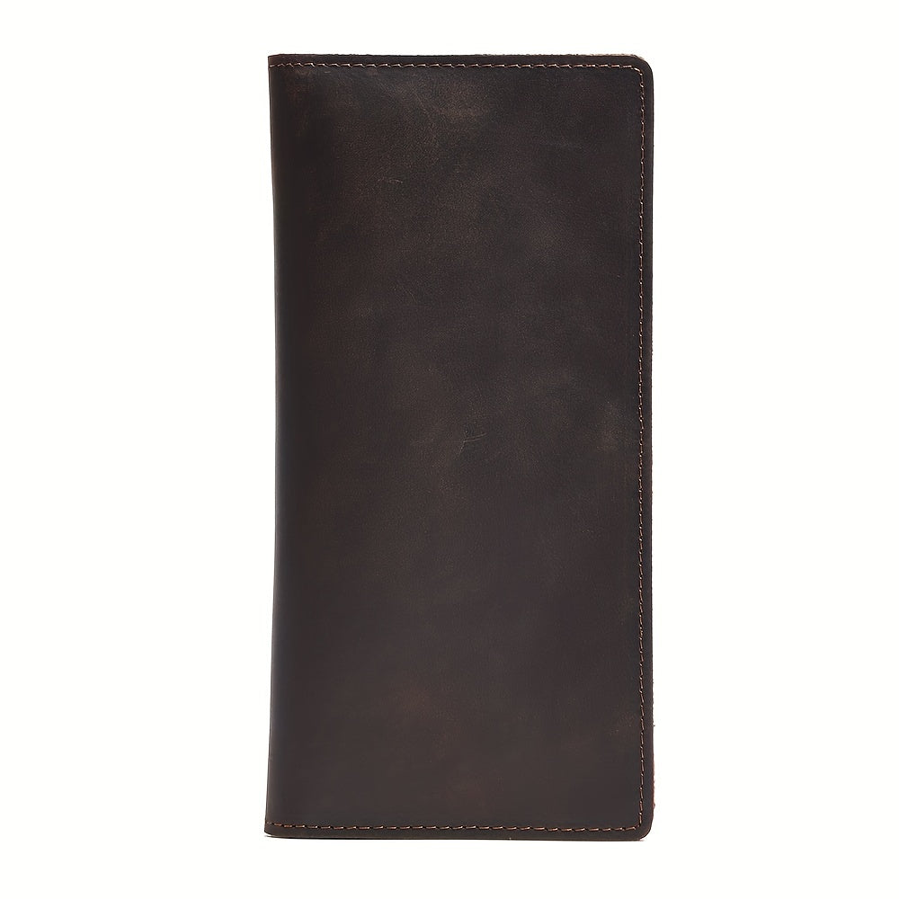 Leather Long Bifold Checkbook Wallet for Men