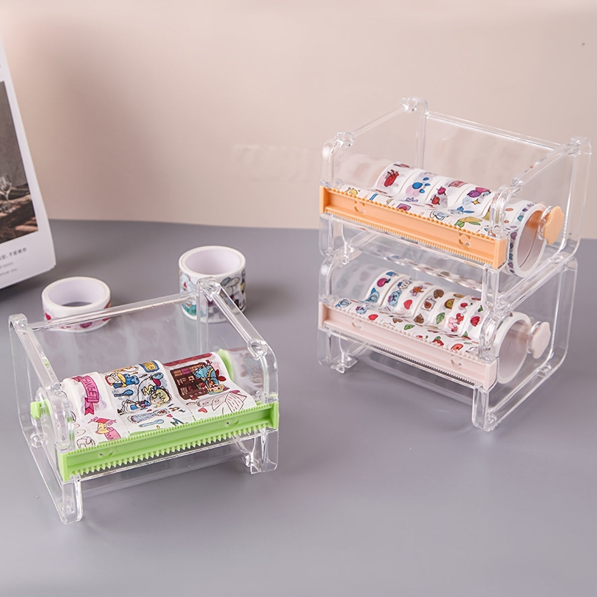 Mini Office Stationery Tape Storage Box with Cutting Tape Holder