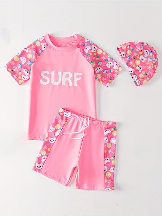 Toddler Girls Bikini Tankini Swimsuit Raglan Sleeve Top & Shorts Set