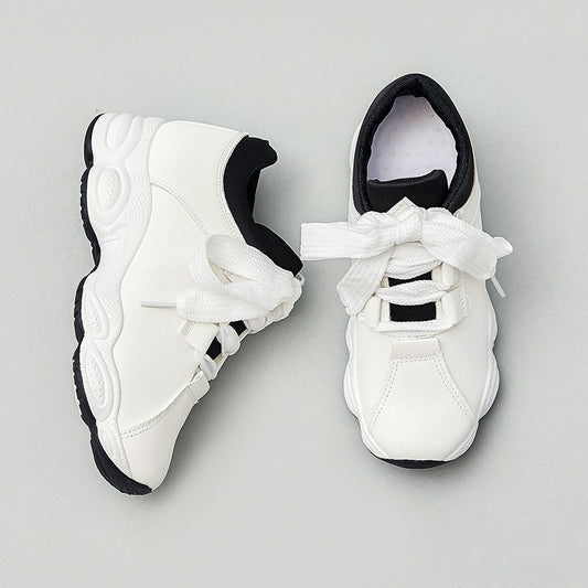 Women's Faux Leather Sneakers Thick Bottom Casual Shoes