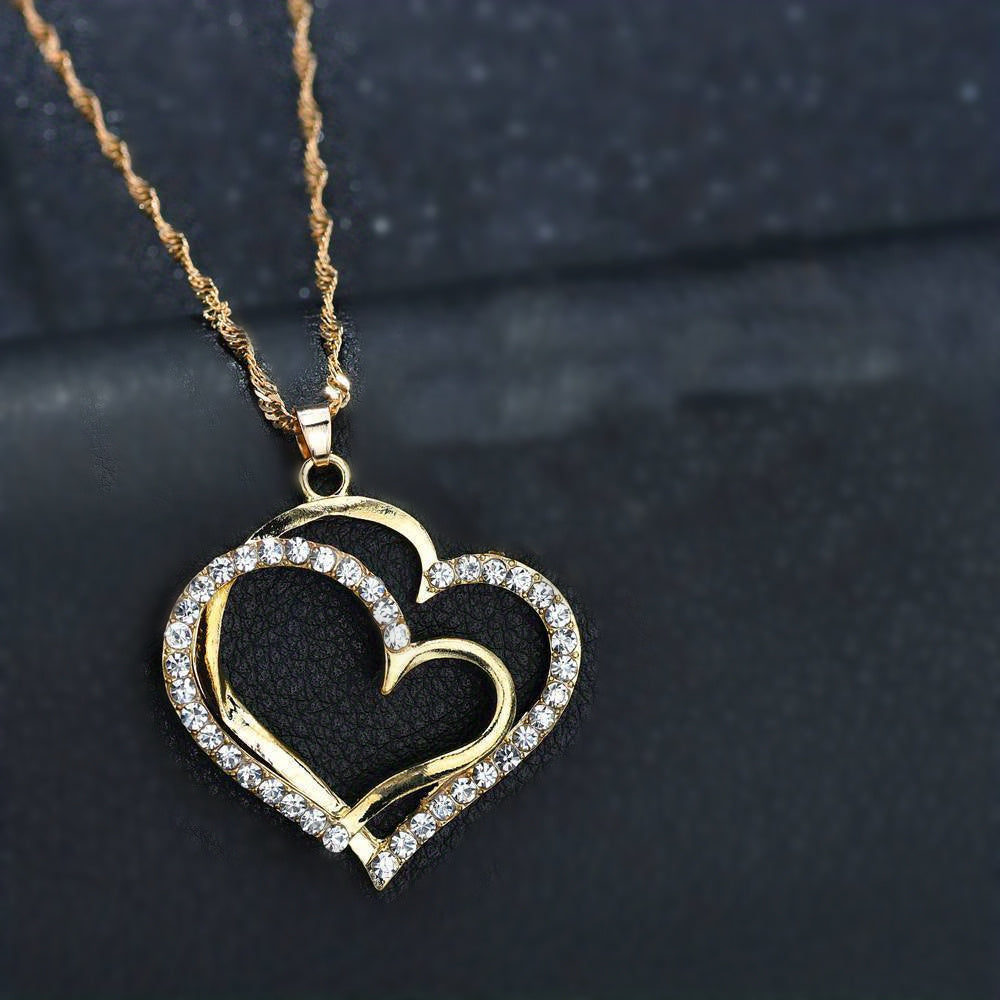 Vintage Romantic Style Double Hollow Love Heart Necklace
