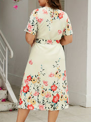  Floral Print Midi Dress With Belt