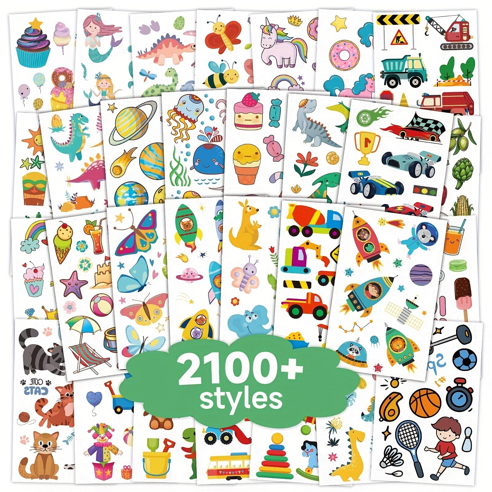 2100 Styles 168 Sheets Temporary Tattoos For Kids