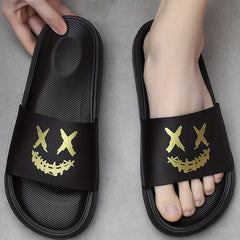 Men's Cartoon Smile Slip On Slides Soft Sole Slippers