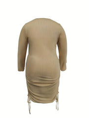  Sexy Dress Solid Ribbed Ruched Bodycon Midi Dress