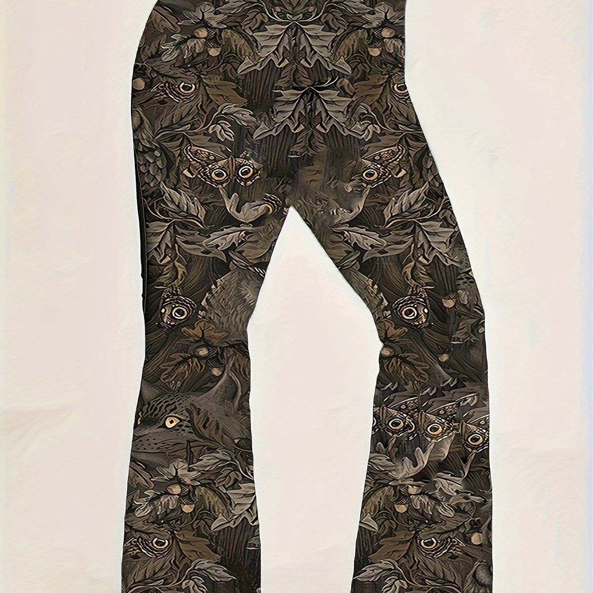 Women's Plus Wolf Print High Rise Flared Leg Trousers