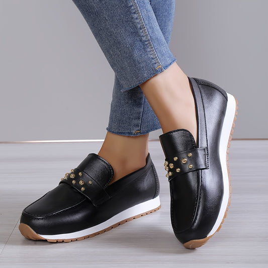 Metal Ball Decor Sneakers Lace Up PU Leather Anti-slip Shoes