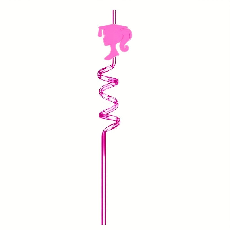 4pcs Pink Crazy Drinking Straws for Princess Party