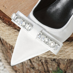 Rhinestone & Bow Kitten Heel Slingback Shoes, Dress Pumps
