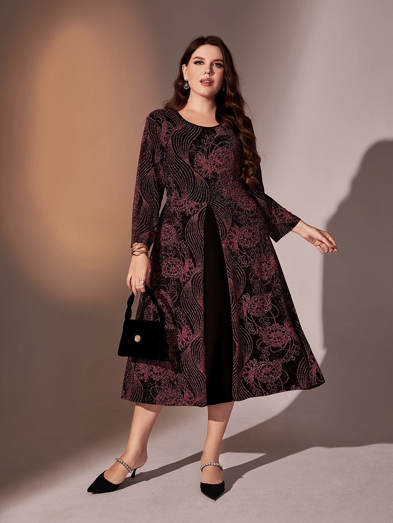  Glitter Floral Print Maxi Dress