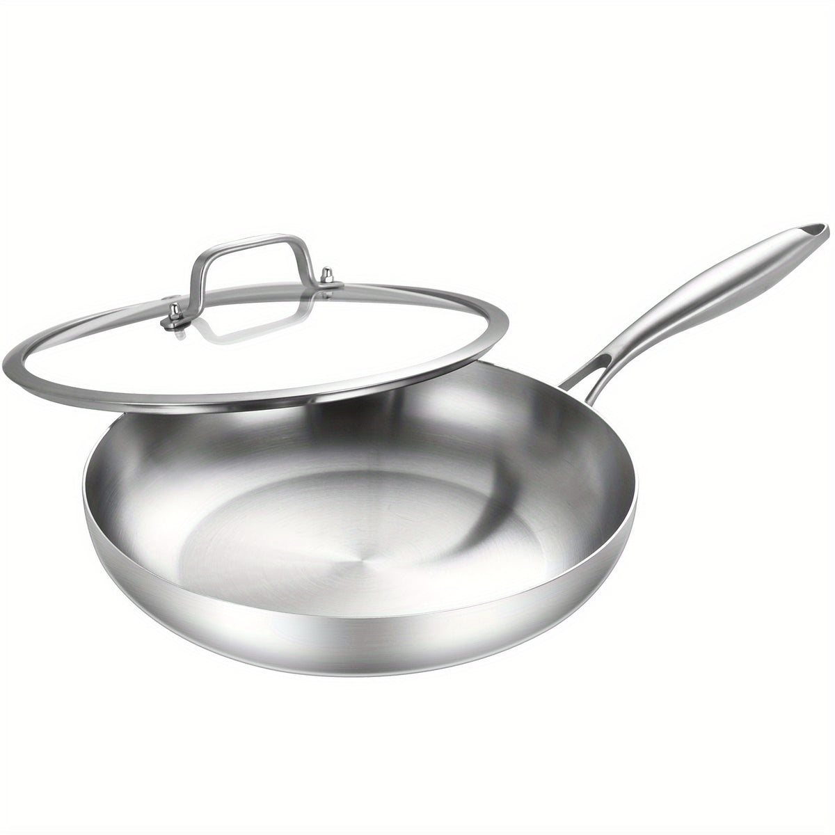 3 Layer Stainless Steel Frying Pan with Lid - Induction Gas Stove Steaks